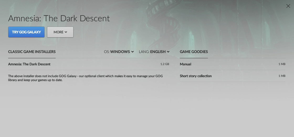Amnesia: The Dark Descent gog.com Classic Game Installers ダウンロード
