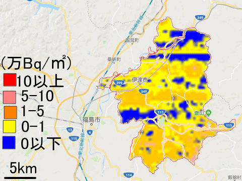 ほぼ全域で放射能が舞い降りた福島県伊達市