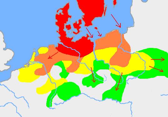 ゲルマン民族の大移動の推移（紀元前750年-1年）