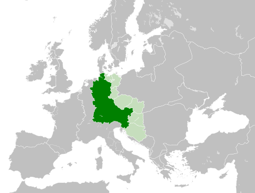 ヴェルダン条約（843年）以後における東フランク王国とその宗主権が及ぶ地域。